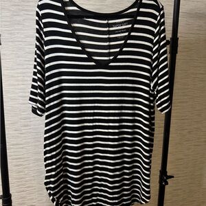 Torrid Black and White Striped HenleyTop